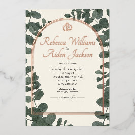 Con Relieve Metalizado Invitación de boda clásica de marfil y oro rosa