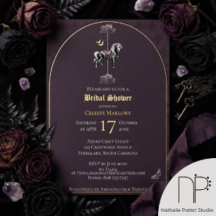 Con Relieve Metalizado Invitación de boda de caballo de carrusel gótico c
