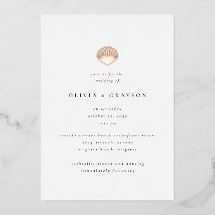 Con Relieve Metalizado Invitación de boda de concha marina minimalista mo