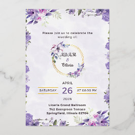 Con Relieve Metalizado Invitación de boda de flores de acuarela romántica