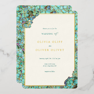 Con Relieve Metalizado Invitación de boda de flores teal