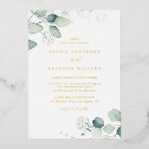 Invitación de boda de hojas de eucalipto acuarela 