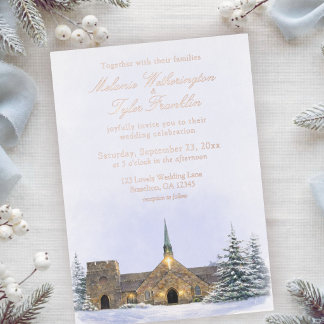 Con Relieve Metalizado Invitación de boda de invierno de capilla de piedr