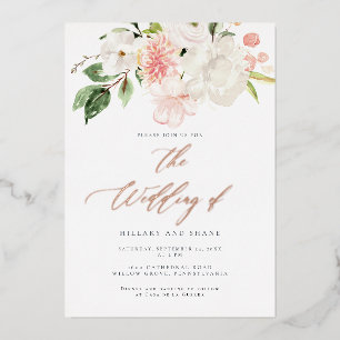 Con Relieve Metalizado Invitación de boda de jardín floral rosa FOIL Prim