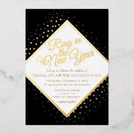 Con Relieve Metalizado Invitación de boda de lentejuelas negras y doradas