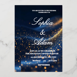 Con Relieve Metalizado Invitación de boda de lujo en azul marino y dorado