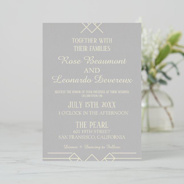 Con Relieve Metalizado Invitación de boda de lujo marfil y plata (Anverso de pie)