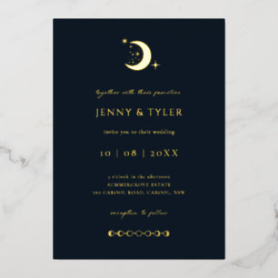 Con Relieve Metalizado Invitación de boda de luna y estrellas celestiales