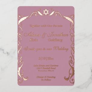 Con Relieve Metalizado Invitación de boda de marco de remolino judío de p