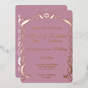 Con Relieve Metalizado Invitación de boda de marco de remolino judío de p