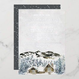 Con Relieve Metalizado Invitación de boda de montaña invernal rústica