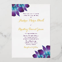 Invitación de boda de orquídea Dendrobium azul dor