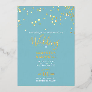 Con Relieve Metalizado Invitación de boda de papel de aluminio azul coste