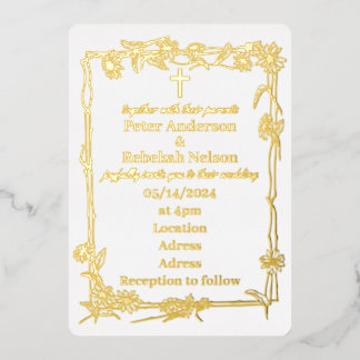 Con Relieve Metalizado Invitación de boda de papel de aluminio de 5" x 7"