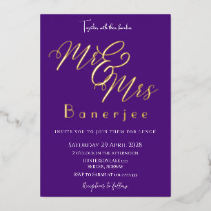 Con Relieve Metalizado Invitación de boda de papel de aluminio Mr & Mrs R