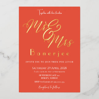Con Relieve Metalizado Invitación de boda de papel de aluminio naranja re