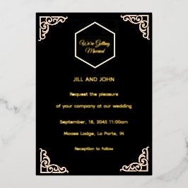Con Relieve Metalizado Invitación de boda de papel de aluminio real negro