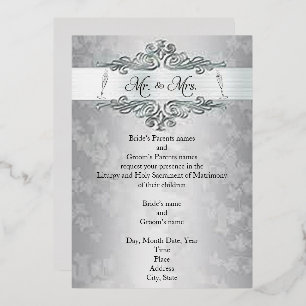 Con Relieve Metalizado Invitación de boda de papel de aluminio Silver Hap