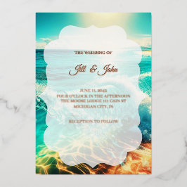 Con Relieve Metalizado Invitación de boda de papel de aluminio tropical p