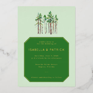 Con Relieve Metalizado Invitación de boda de pino verde sereno