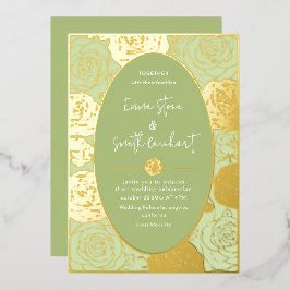 Con Relieve Metalizado Invitación de boda de rosas verdes de papel de alu