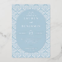 Invitación de boda de seda azul elegante