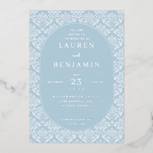 Con Relieve Metalizado Invitación de boda de seda azul elegante