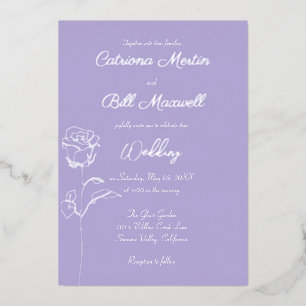 Con Relieve Metalizado Invitación de boda de suave lila y hoja de plata r