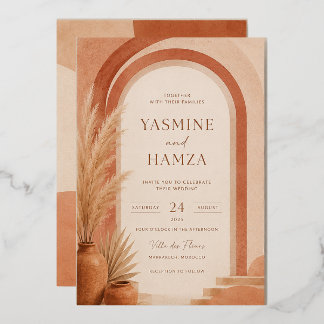 Con Relieve Metalizado Invitación de boda de terracota boho