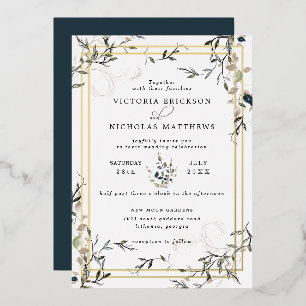 Con Relieve Metalizado Invitación de boda de vegetación primaveral delica