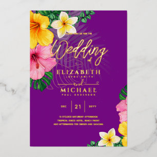 Con Relieve Metalizado Invitación de boda disco tropical oro magenta