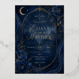 Con Relieve Metalizado Invitación de boda Elegancia Azul Mística