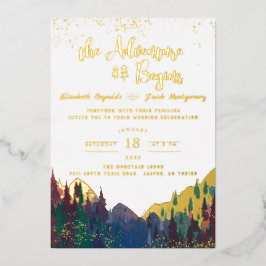 Con Relieve Metalizado Invitación de boda elegante de montaña de oro