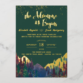 Con Relieve Metalizado Invitación de boda elegante de montaña dorada