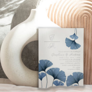 Con Relieve Metalizado Invitación de boda elegante de plata y hoja azul