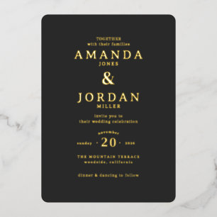 Con Relieve Metalizado Invitación de boda elegante en negro y oro