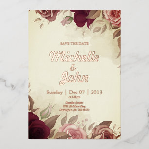 Con Relieve Metalizado Invitación de boda elegante flor de rosa roja