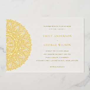 Con Relieve Metalizado Invitación de boda elegante mandala clásica de oro