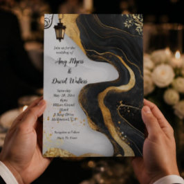 Con Relieve Metalizado Invitación de boda elegante negro y dorado