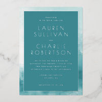 Invitación de boda en acuarela azul turquesa seren