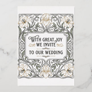 Con Relieve Metalizado Invitación de boda floral Art Nouveau