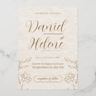 Con Relieve Metalizado Invitación de boda floral beige elegante