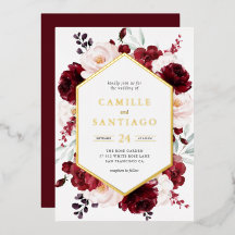 Invitación de boda floral borgoña