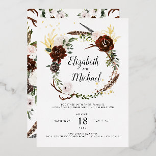 Con Relieve Metalizado Invitación de boda floral rústica   Botánica boho