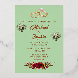 Con Relieve Metalizado Invitación de Boda Floral Verde