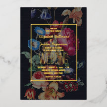 Invitación de boda floral vintage oscura