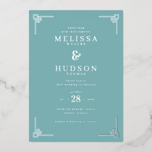 Con Relieve Metalizado Invitación de boda geométrica turquesa elegante