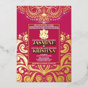 Con Relieve Metalizado Invitación de boda hindú Rosa Dorado LuxGlitter Ga