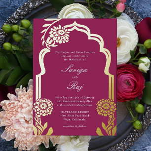 Con Relieve Metalizado Invitación de boda india de caléndula dorada