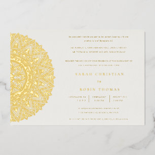 Con Relieve Metalizado Invitación de Boda Mandala Ornata Clásica Dorada E